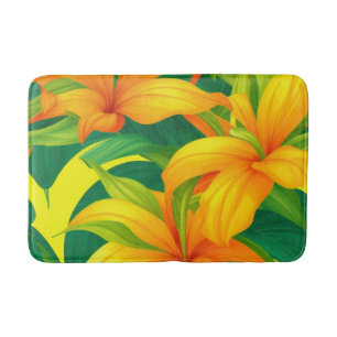 Colorful Tropical Flowers Bath Mat
