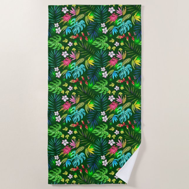 Colorful Tropical Flowers Beach Towel (Front)