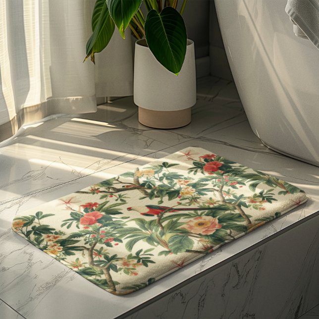 Colorful Tropical Flowers Birds Bath Mat (Creator Uploaded)