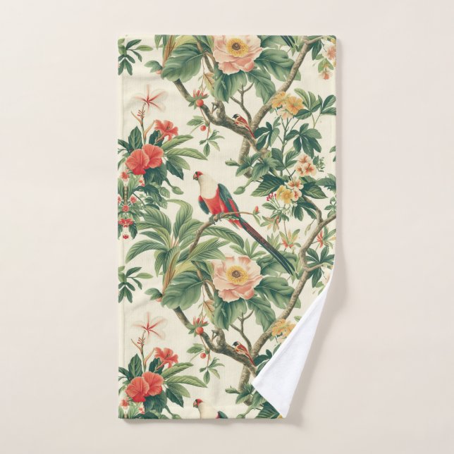 Colorful Tropical Flowers Birds Bath Towel Set (Hand Towel)
