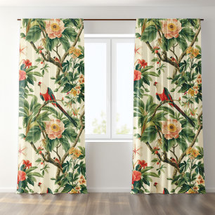 Colorful Tropical Flowers Birds Blackout Curtains