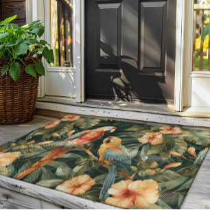 Colorful Tropical Flowers & Birds Doormat