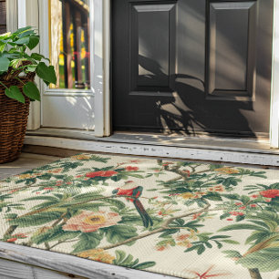 Colorful Tropical Flowers Birds Doormat