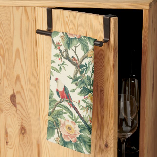Colorful Tropical Flowers Birds Kitchen Towel (Thirds Fold)