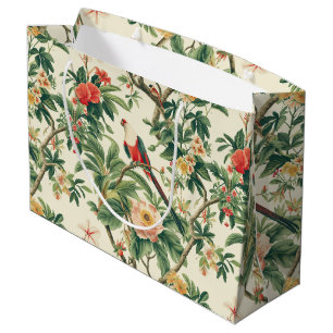 Colorful Tropical Flowers Birds Large Gift Bag