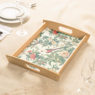 Colorful Tropical Flowers Birds Serving Tray