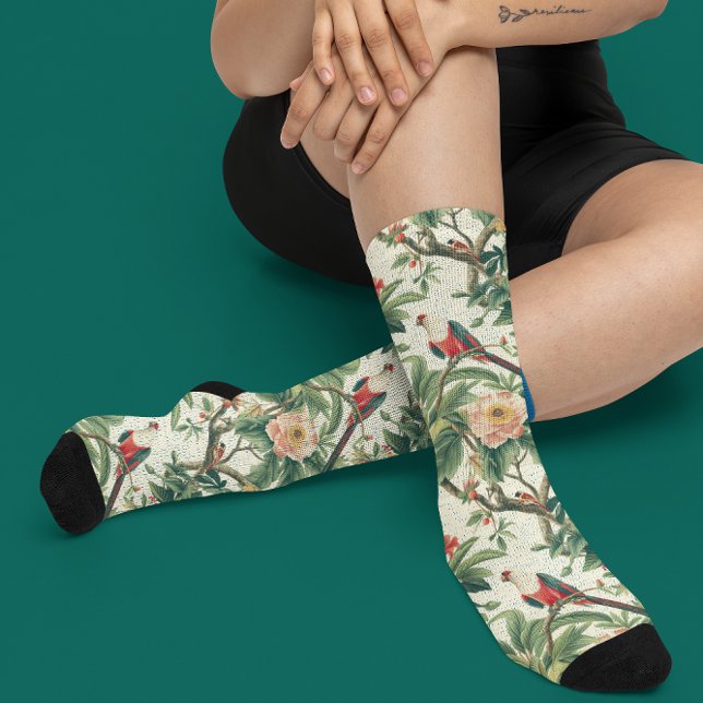 Colorful Tropical Flowers Birds Socks (Creator Uploaded)