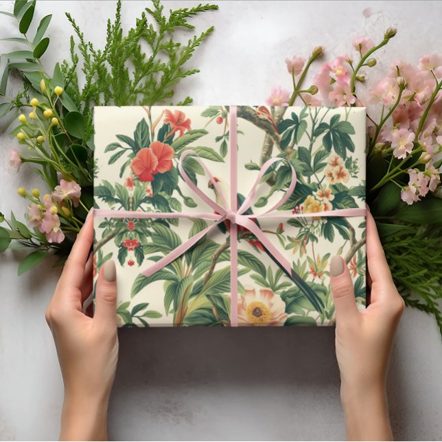 Colorful Tropical Flowers Birds Wrapping Paper (Creator Uploaded)