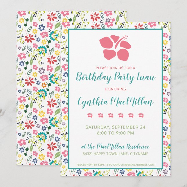 Colorful Tropical Flowers Bohemian Birthday Invitation (Front/Back)