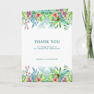 Colorful Tropical Flowers Border Letterpress Thank You Card