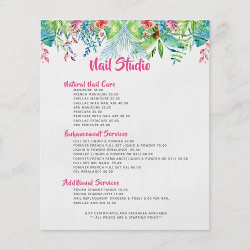Colorful Tropical Flowers Border Price List Flyer
