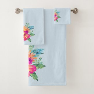 Colorful Tropical Flowers Bouquet Bath Towel Set