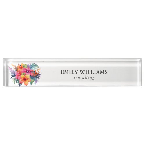 Colorful Tropical Flowers bouquet Name Plate