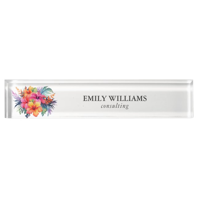 Colorful Tropical Flowers bouquet Name Plate (Front)