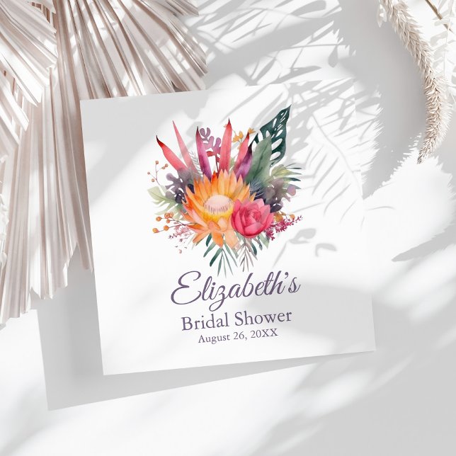 Colorful Tropical Flowers Bridal Shower Napkins (Colorful Tropical Flowers Bridal Shower Napkins on a sunny white dry palm leaf.)