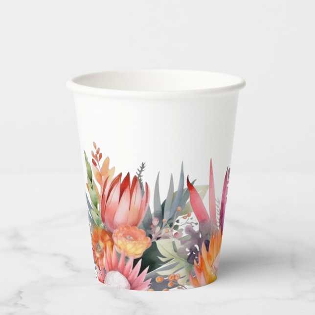 Colorful Tropical Flowers Bridal Shower Paper Cups (Front)