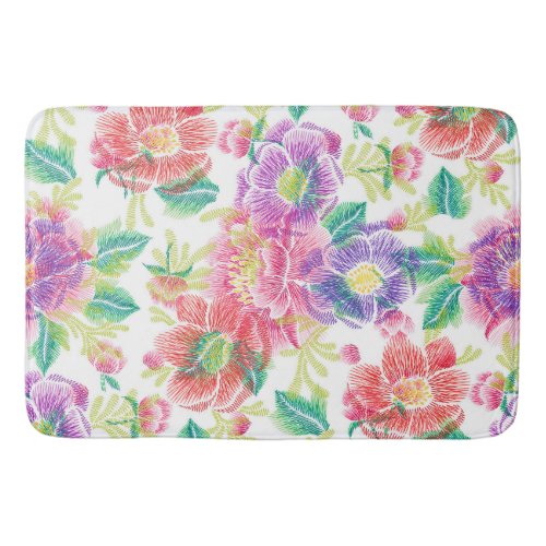 Colorful Tropical Flowers Collage Pattern Bath Mat