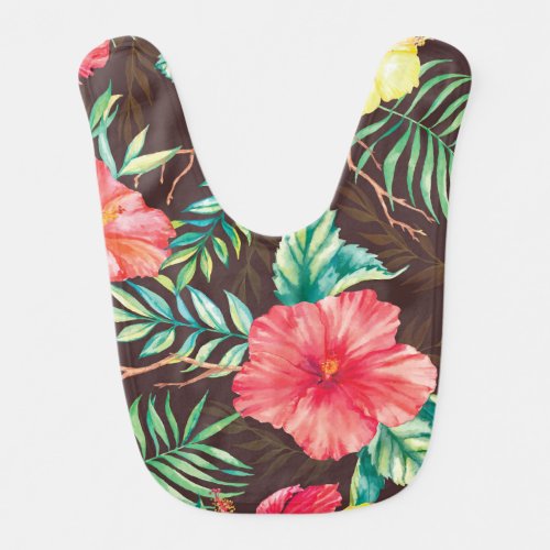 Colorful Tropical Flowers Dark Background Baby Bib