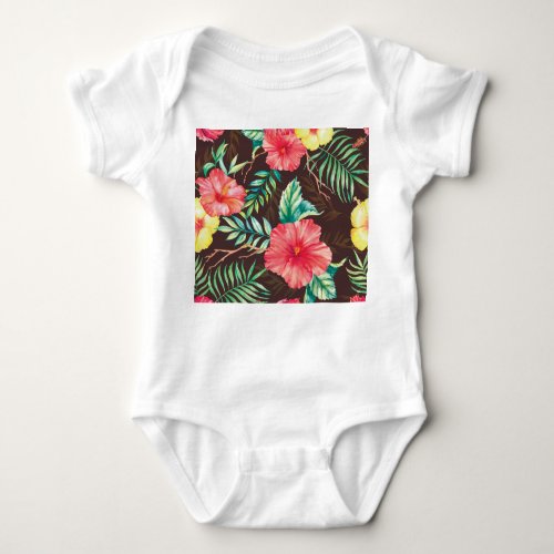 Colorful Tropical Flowers Dark Background Baby Bodysuit