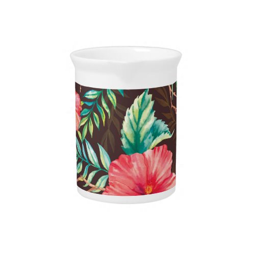Colorful Tropical Flowers Dark Background Beverage Pitcher