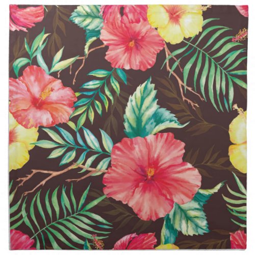 Colorful Tropical Flowers Dark Background Cloth Napkin
