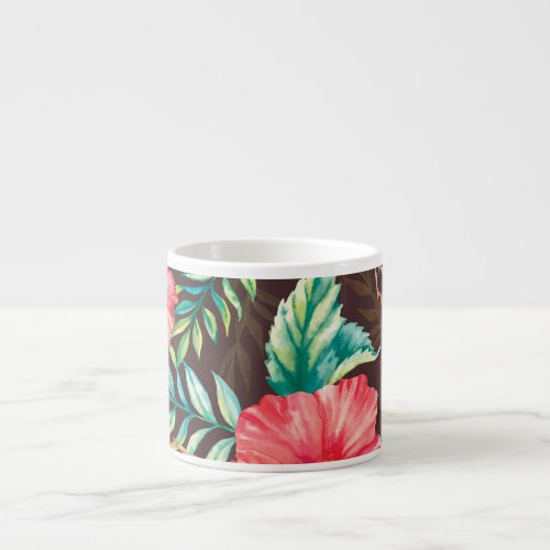 Colorful Tropical Flowers Dark Background Espresso Cup