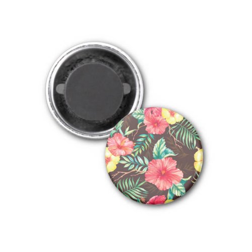 Colorful Tropical Flowers Dark Background Magnet