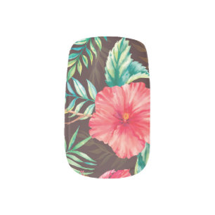 Colorful Tropical Flowers Dark Background Minx Nail Art