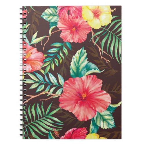 Colorful Tropical Flowers Dark Background Notebook