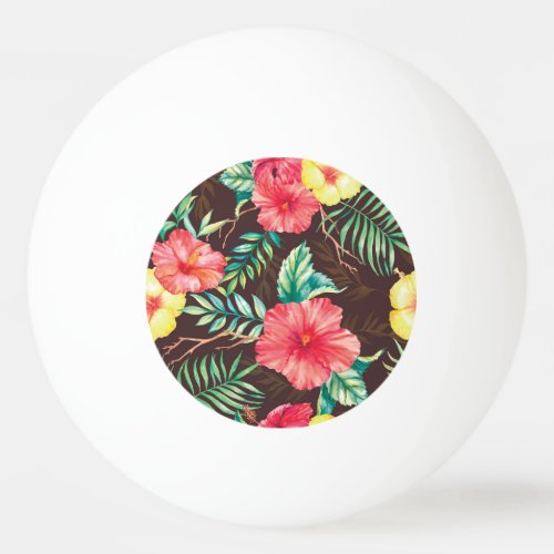 Colorful Tropical Flowers Dark Background Ping Pong Ball