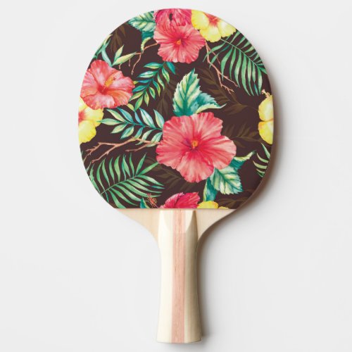 Colorful Tropical Flowers Dark Background Ping Pong Paddle