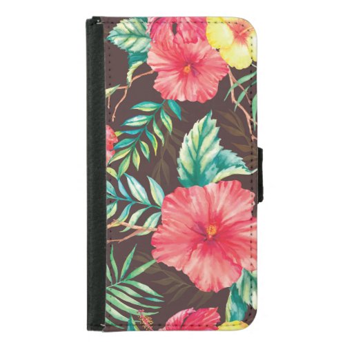 Colorful Tropical Flowers Dark Background Samsung Galaxy S5 Wallet Case