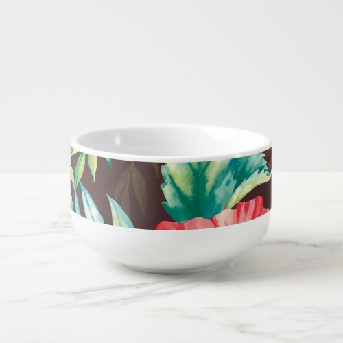 Colorful Tropical Flowers Dark Background Soup Mug