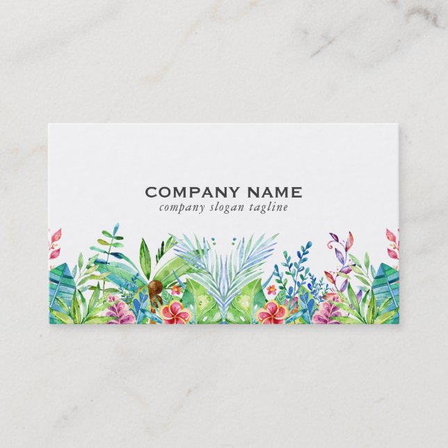 Colorful Tropical Flowers Design Business Card (Front)