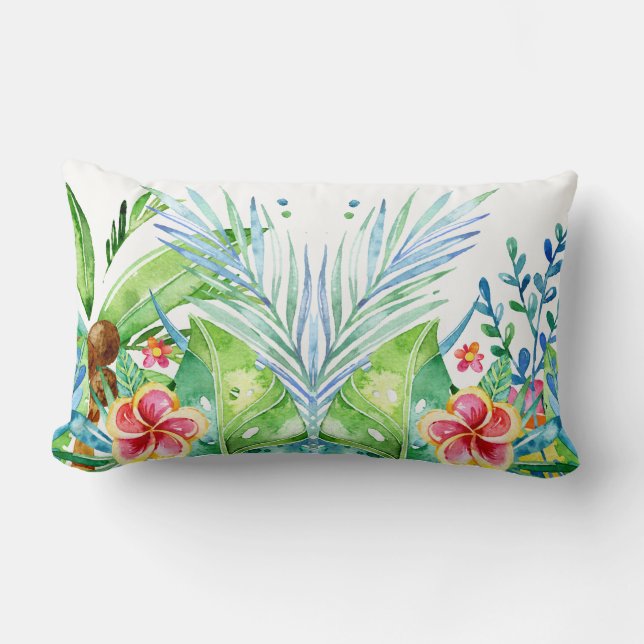 Colorful Tropical Flowers Design Lumbar Pillow (Front)