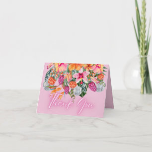 Colorful Tropical Flowers Disco Balls Neon Glow Letterpress Thank You Card