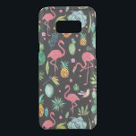 Colorful Tropical Flowers & Flamingos Pattern Uncommon Samsung Galaxy S8  Case<br><div class="desc">Colorful tropical flowers pineapple,  cactus and pink flamingo pattern . Changeable black background.</div>