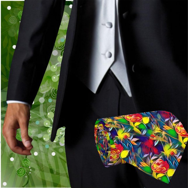Colorful Tropical Flowers Floral Artistic Neck Tie (Make an impression with this modern yet timeless, Abstract Floral men's fashion neck tie)