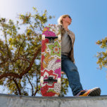 Colorful Tropical Flowers Girly Floral Custom Name Skateboard<br><div class="desc">Colorful Tropical Flowers Girly Floral Custom Name Skateboard features your personalized name in modern typography on a background of bold and colorful leaves and flowers in red, purple, green, orange and white. Personalize by editing the text in the text box provided. Give a custom made gift, personalized skateboard to your...</div>