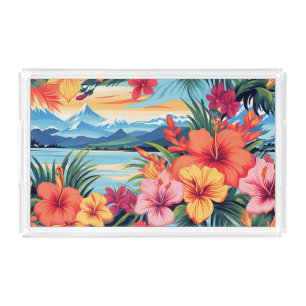 Colorful Tropical Flowers & Landscape Acrylic Tray