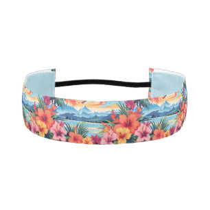 Colorful Tropical Flowers & Landscape Athletic Headband