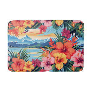 Colorful Tropical Flowers & Landscape Bath Mat