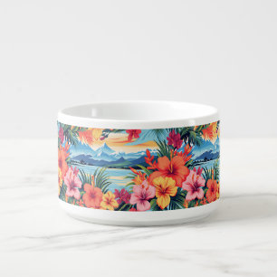 Colorful Tropical Flowers & Landscape Bowl