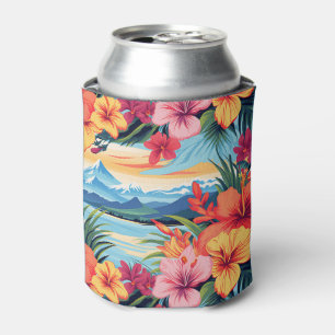 Colorful Tropical Flowers & Landscape Can Cooler