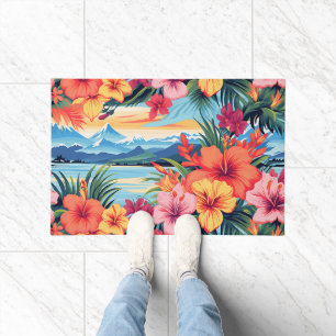 Colorful Tropical Flowers & Landscape Doormat