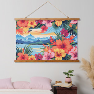 Colorful Tropical Flowers & Landscape Hanging Tapestry