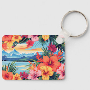 Colorful Tropical Flowers & Landscape Keychain