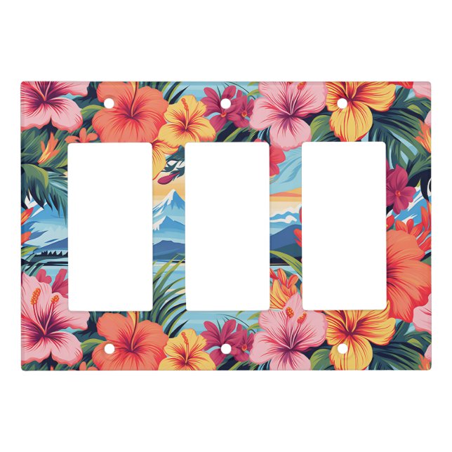Colorful Tropical Flowers & Landscape Light Switch Cover (Front)