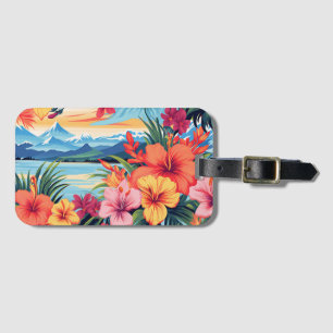 Colorful Tropical Flowers & Landscape Luggage Tag