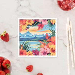 Colorful Tropical Flowers & Landscape Napkins